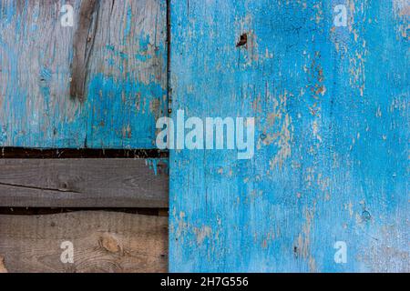 Background from old wooden boards. Wooden shield. The boards are blue. Stock Photo