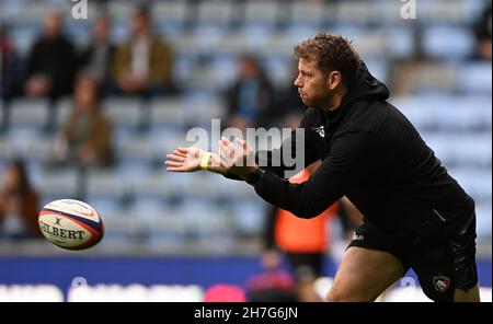 Coventry. United Kingdom. 20 November 2021. Premiership Rugby Cup. Wasps V Leicester Tigers. Coventry Building Society arena. Coventry. Brett Deacon (Leicester Tigers assistant coach) during the Premiership Rugby cup game between Wasps and Leicester Tigers. Stock Photo