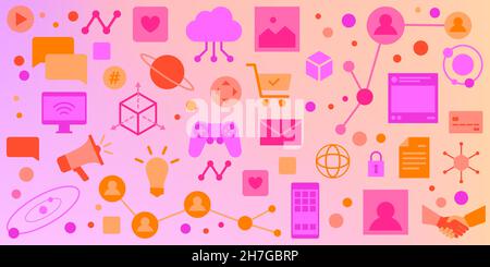 Information technology and social media colorful background with app icons Stock Vector