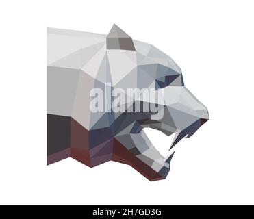 low poly tiger head in profile isolated on white, 3d render Stock Photo
