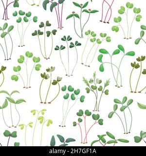 Vector seamless pattern with microgreens. Healthy young seedlings. Healthy eco-friendly food. Flat background Stock Vector