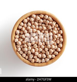 Uncooked chick pea in wooden bowl isolated on white background with clipping path Stock Photo