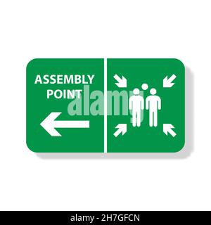 Fire assembly point sign, gathering point signboard, emergency evacuation vector for graphic design, logo, website, social media, mobile app, UI illus Stock Vector