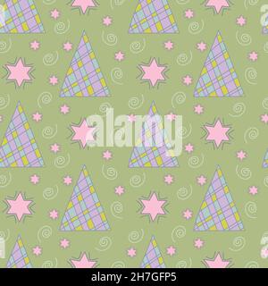 Seamless pattern with fir trees and stars. Christmas background vector. Stock Vector