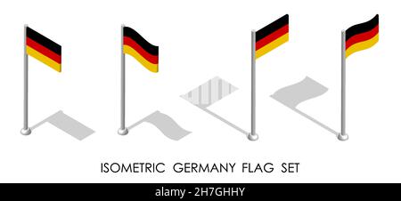 isometric flag of Republic of GERMANY in static position and in motion on flagpole. 3d vector Stock Vector