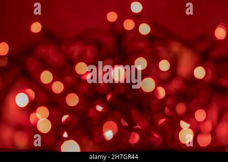 Bokeh Fairy Lights. Isolated. Festive defocused red colorful  lights. Stock Image. Stock Photo