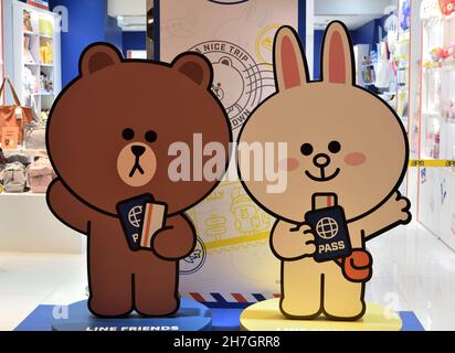Brown and Cony of Line Friends ready for travel Stock Photo