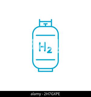 Blue hydrogen tank line icon. Hydrogen fuel storage concept. Sustainable energy resources. H2 gas tank cylinder. Alternative energy sources. Vector Stock Vector