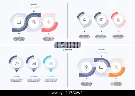 Set of three step business infographic design templates. Vector illustration Stock Vector