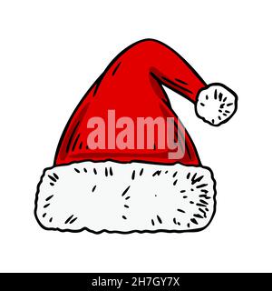 Hand drawn Christmas Santa Claus hat. Vector illustration Stock Vector