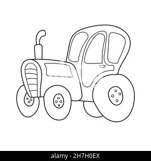 Simple coloring page. Tractor Side View Coloring Book. Line Art For Kids Stock Vector