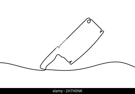 Continuous line drawing illustration of a butcher with meat cleaver ...