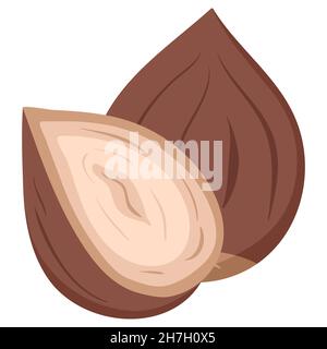 Cartoon illustration with colorful hazelnut. Farm market product. Vector hand drawn graphic. Single isolated art. Stock Vector