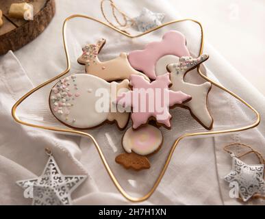 Christmas wreath with cookies. New Year's gift of gingerbread Stock Photo