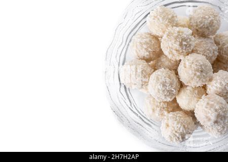 Homemade coconut balls isolated on white background Stock Photo