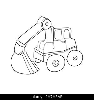 Simple coloring page. Excavator to be colored. Coloring book to educate kids. Learn colors. Visual educational game. Simple level of difficulty Stock Vector