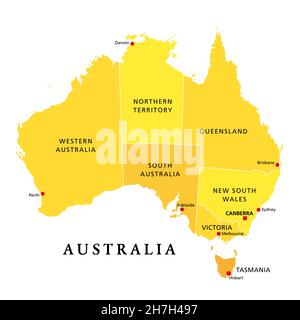 Australia, political map, with the capital Canberra, administrative states and territories. The Commonwealth of Australia, a country and continent. Stock Photo