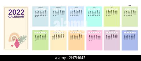 Calendar for 2021 year monthly template. Basic grid week starts on sunday. Vector Stock Vector