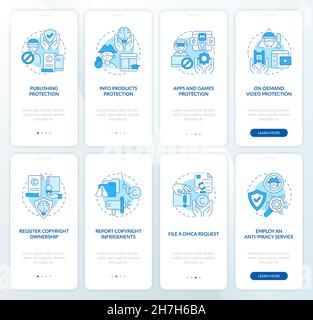 Intellectual property rights onboarding mobile app page screen set Stock Vector