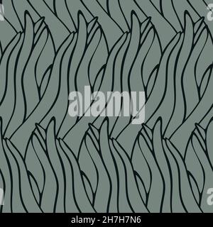 Seamless vector pattern with abstract grass texture on green background. Modern wavy line wallpaper design. Decorative fashion textile. Stock Vector