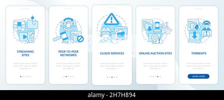 Sources of pirated content onboarding mobile app page screen Stock Vector