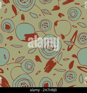 Seamless vector pattern with abstract modern rose on grey background. Decorative floral wallpaper design. Artistic flower fashion textile. Stock Vector