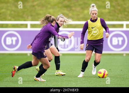 England's Georgia Stanway (left), Lauren Hemp and Rachel Daly during a training session at St George's Park, Burton upon Trent. Picture date: Tuesday November 23, 2021. Stock Photo