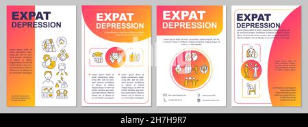 Expat depression red brochure template Stock Vector