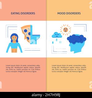 Eating and mood disorders flyer templates with place for text. Vector illustration. Stock Vector