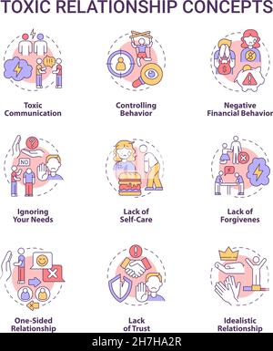 Toxic relationship concept icons set Stock Vector