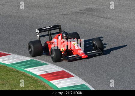 Scarperia, Mugello - 19 November 2021: Ferrari F1-89 model 640 of year 1989 ex Nigel Mansell in action during Ferrari World Finals 2021 in italy. Stock Photo