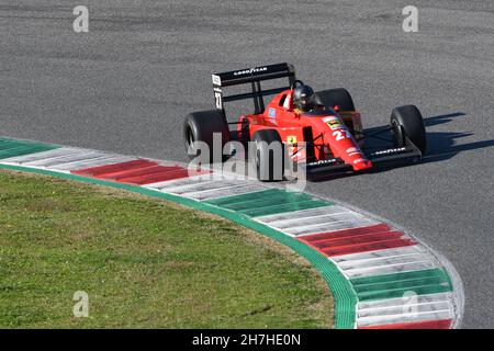 Scarperia, Mugello - 19 November 2021: Ferrari F1-89 model 640 of year 1989 ex Nigel Mansell in action during Ferrari World Finals 2021 in italy. Stock Photo