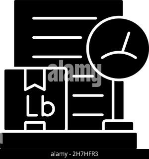 International delivery packing list Lb black glyph icon Stock Vector