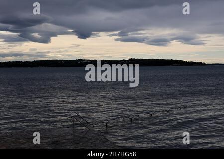 Dramatic storm clouds moving approaching Novigrad, Istria, Croatia, Europe. Stock Photo