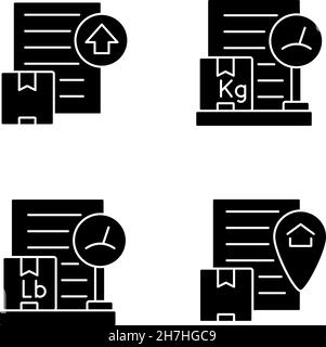 International shipment documents black glyph icons set on white space Stock Vector