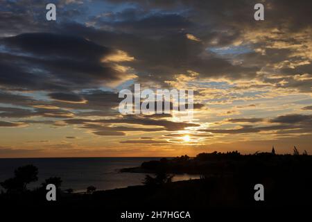 Panoramic view of sunset in Novigrad, Istria, Croatia, Europe. Stock Photo