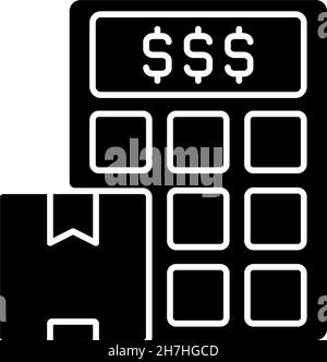 Shipping cost calculator black glyph icon Stock Vector