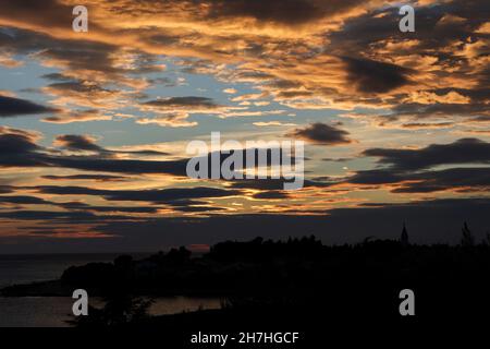 Panoramic view of sunset in Novigrad, Istria, Croatia, Europe. Stock Photo