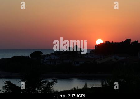 Panoramic view of sunset in Novigrad, Istria, Croatia, Europe. Stock Photo