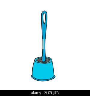 Simple cartoon image. Blue toilet brush set, vector on white Stock Vector