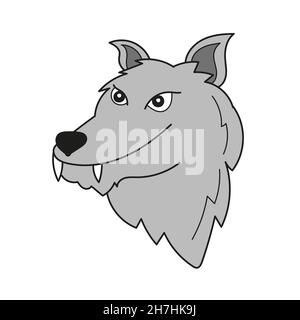 Simple cartoon icon. Wolf Head image for preschool kids on white Stock Vector