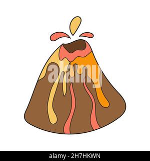 Simple cartoon icon. Volcano with flowed lava in cartoon style isolated on white background Stock Vector