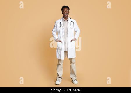 Portrait Of Smiling Young African American Doctor Wearing Uniform And Stethoscope Stock Photo