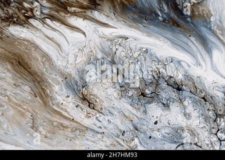 Blue and brown abstract acrylic background, marble background effect or texture. Close-up of a creative background for your design Stock Photo