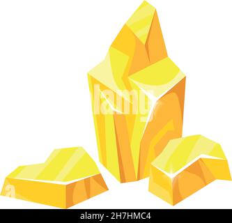 Golden block. Gold mine nuggets, set big items for ui, cartoon vector icon isolated on white background Stock Vector