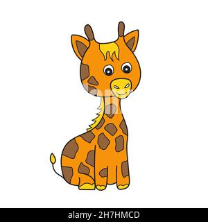 Simple cartoon icon. Cute giraffe on white background, animal vector illustration Stock Vector