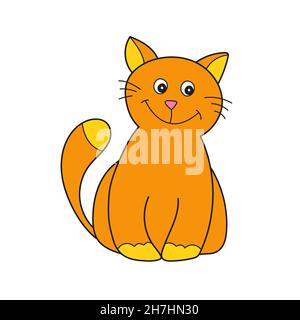 Simple cartoon icon. Vector cute ginger kitten. Vector hand drawn illustration on white Stock Vector