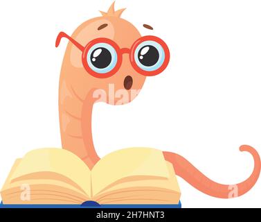 Cute Bookworm in glasses with book. cartoon character worm Stock Vector ...