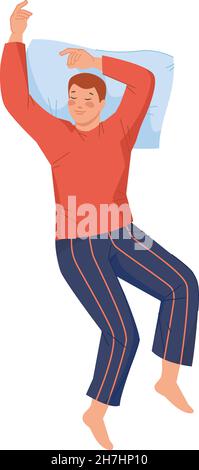 Man in pajamas. Man sleep in night time, swanky vector illustration isolated on white background Stock Vector