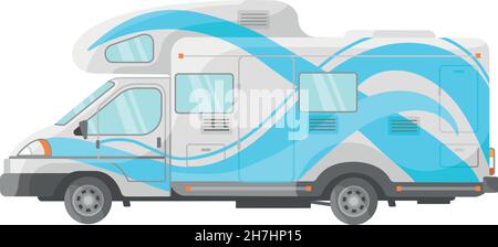 Motorhome side view. Camper car vr caravan, mockup branding vector illustration isolated on white background Stock Vector